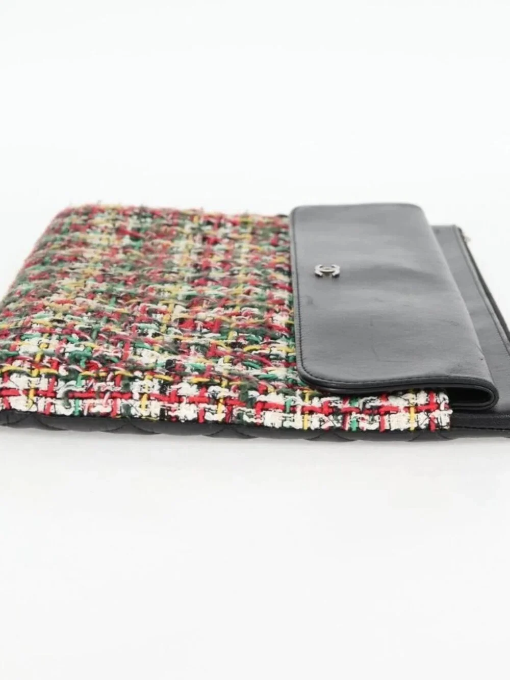CHANEL Clutch Bag tweed Black Silver CC Auth 127554SAM